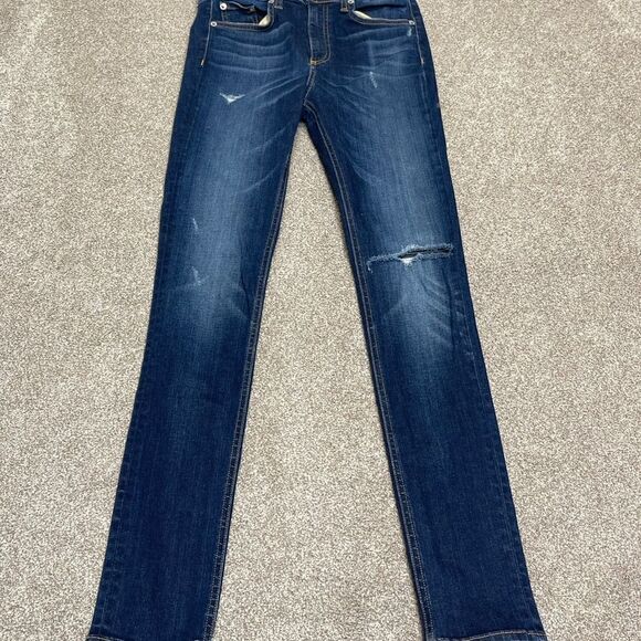 Rag & Bone womens distress skinny jeans sz 27 high rise dark wash blue jeans - Picture 3 of 12